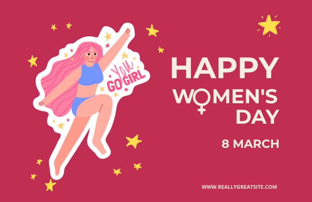World Women's Rights Day Greeting with Cute Inspiration Thank You Card 5.5x8.5inデザインテンプレート