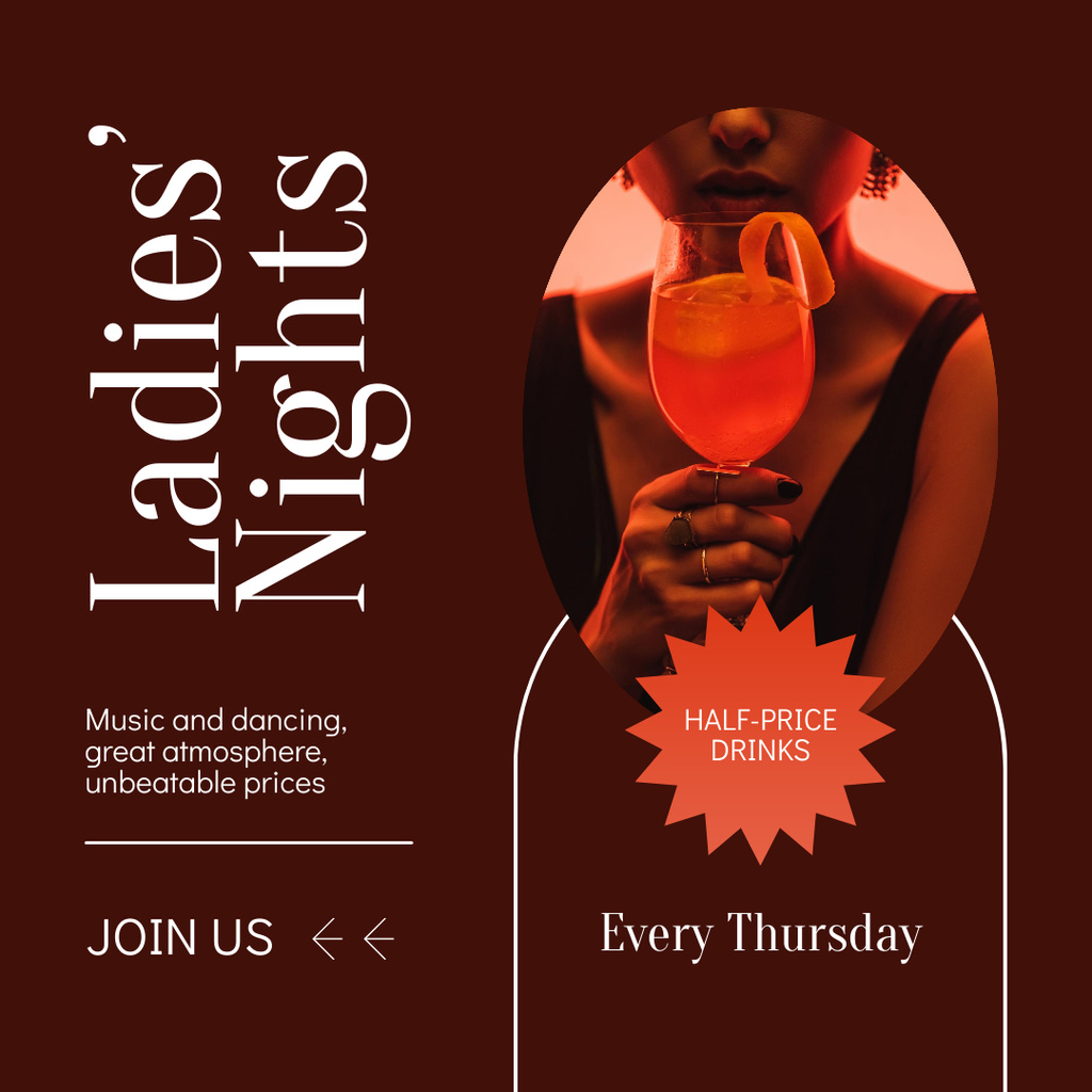 Best Cocktail Deal for Women on Tuesdays Instagram Design Template