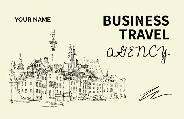 Travel Agency Ad with Street Old Buildings Business Card 85x55mm Tasarım Şablonu