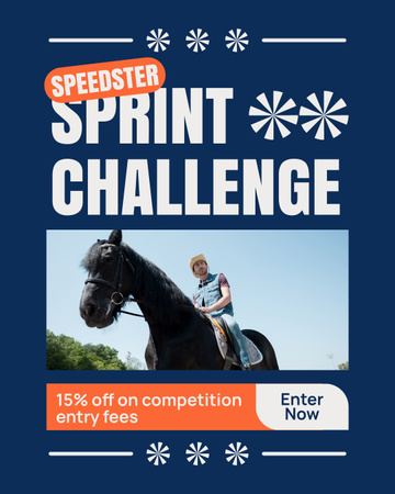 Plantilla de diseño de Sprint Equestrian Challenge con descuento en la tarifa de inscripción a la competencia Instagram Post Vertical 