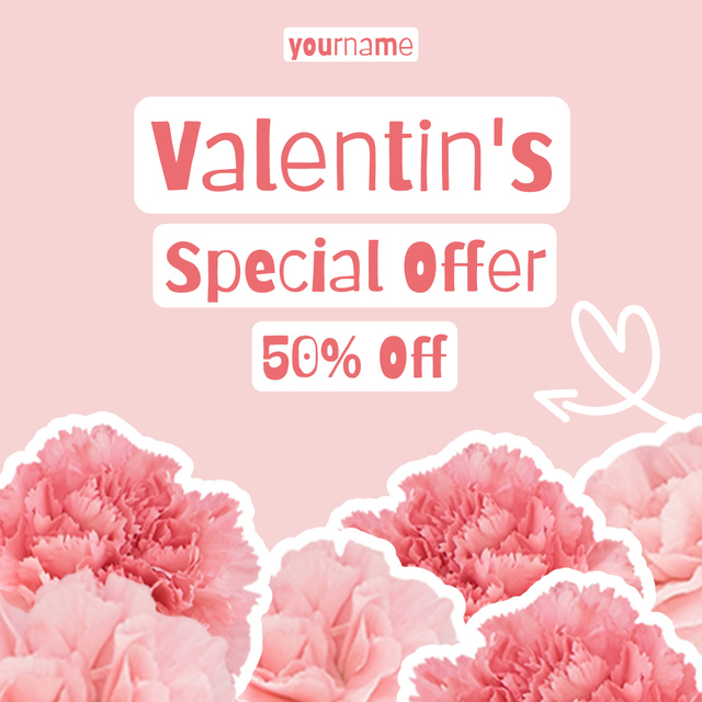 Valentine's Day Special Offer with Pink Carnations Instagram ADデザインテンプレート