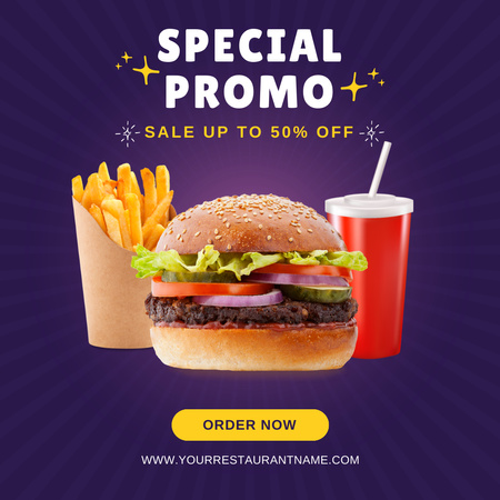 Special Promo 50% Off on Burger Menu Instagram Design Template