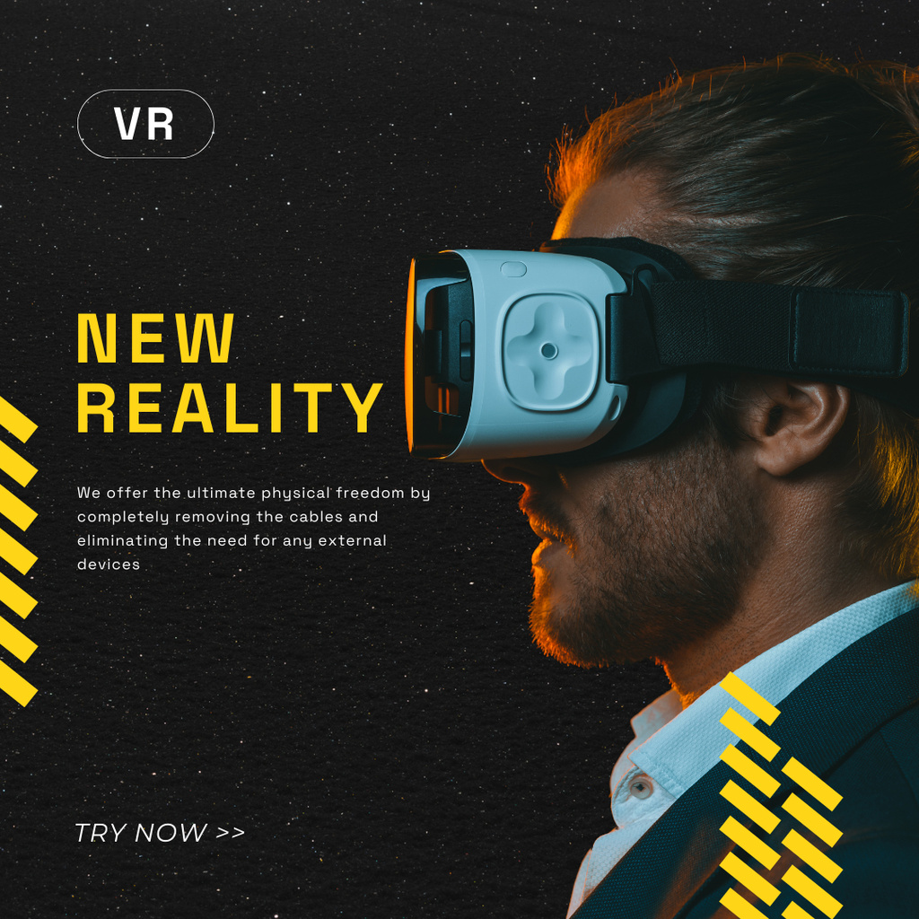 Handsome Man in Virtual Reality Glasses Instagramデザインテンプレート