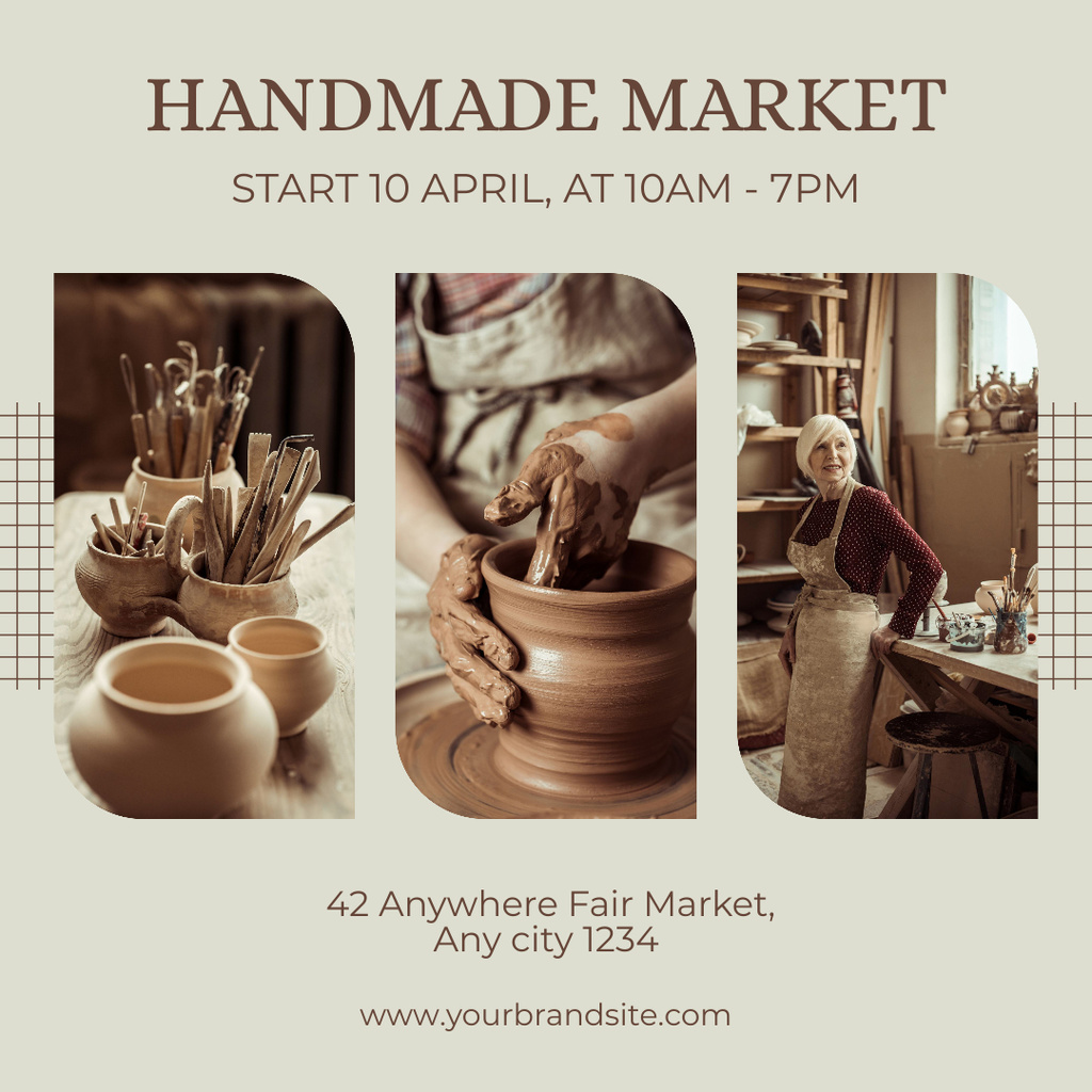 Ontwerpsjabloon van Instagram van Handmade Market Announcement With Pottery