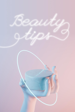 Beauty Tips Ad with Cosmetic Cream in Hand Pinterestデザインテンプレート