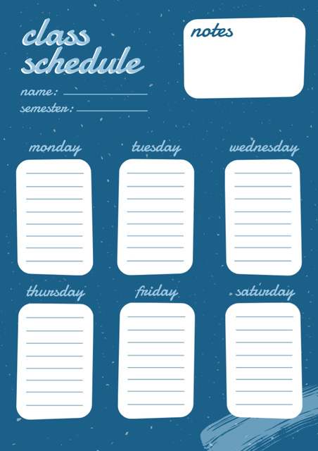 Weekly Class Schedule in Blue Schedule Planner Tasarım Şablonu