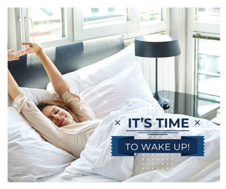 женщина в уютной постели утром Facebook – шаблон для дизайна