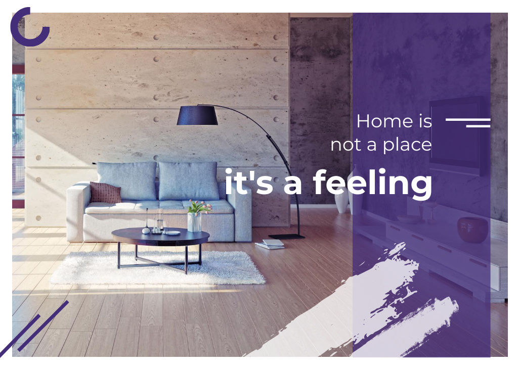 Designvorlage Real Estate Ad with Cozy Interior in Light Colours für Postcard