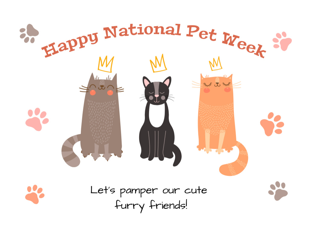 Happy National Pet Week Greeting With Lovely Cats Postcard 4.2x5.5in Šablona návrhu