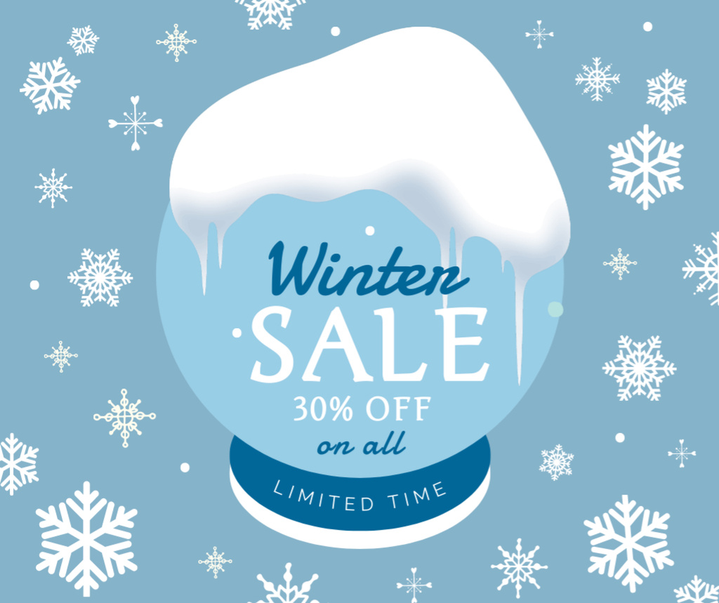 Ontwerpsjabloon van Facebook van Winter Sale of Any Items on Blue