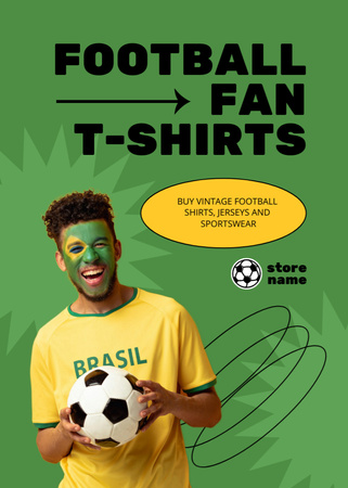 Camisetas de fãs de futebol com menino segurando uma bola Flayer Modelo de Design