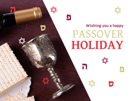Platilla de diseño Passover Holiday Greeting With Wine And Bread Postcard 4.2x5.5in