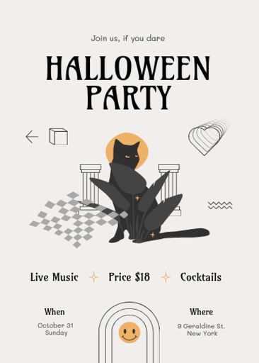 Halloween Party Announcement With Cute Black Cat 