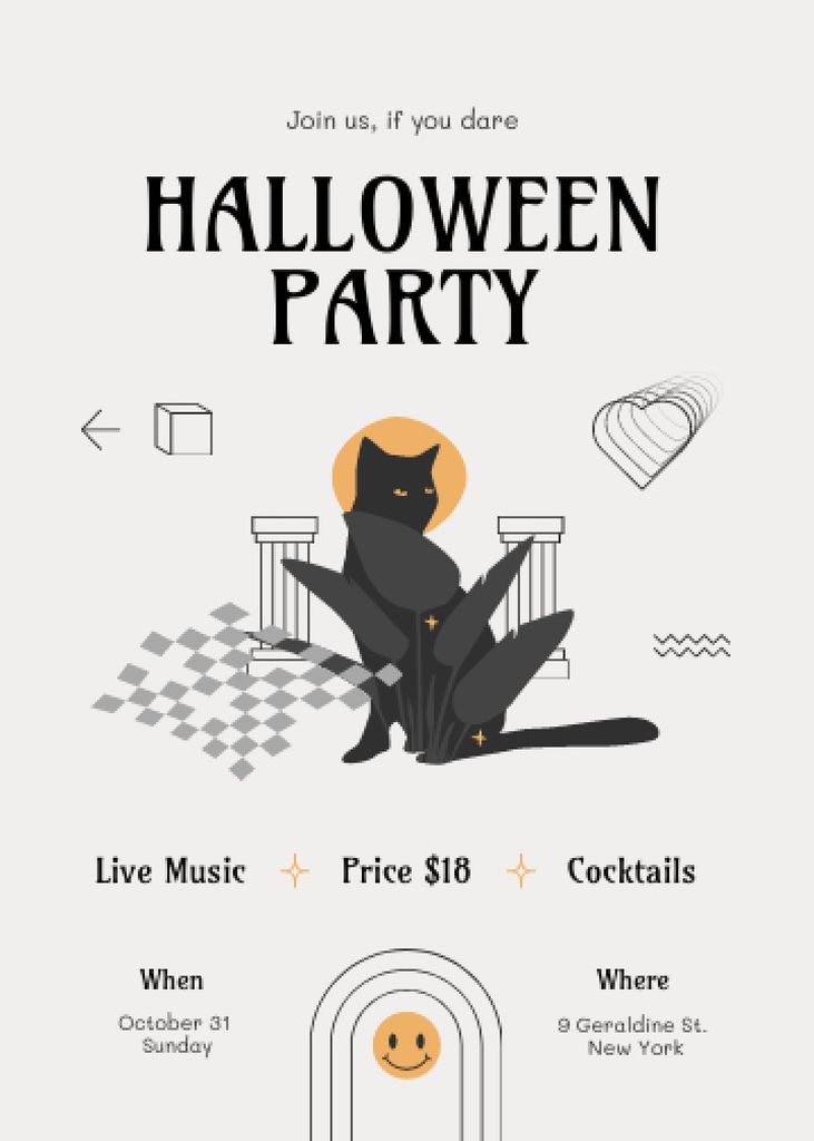 Halloween Party Ad with Cute Black Cat Invitation Modelo de Design