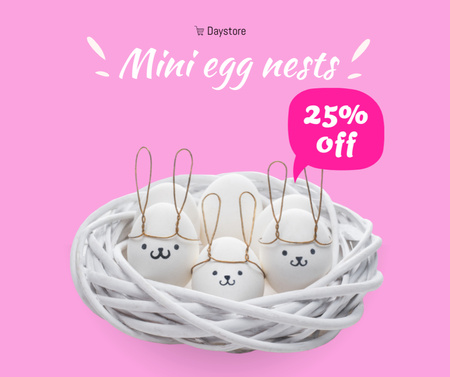 Plantilla de diseño de lindos huevos de pascua en el nido Facebook 