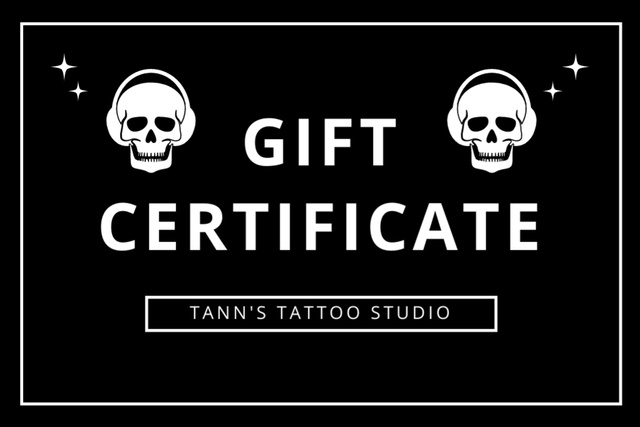 Exclusive Tattoo Studio Service Offer With Skulls Gift Certificate Design Template