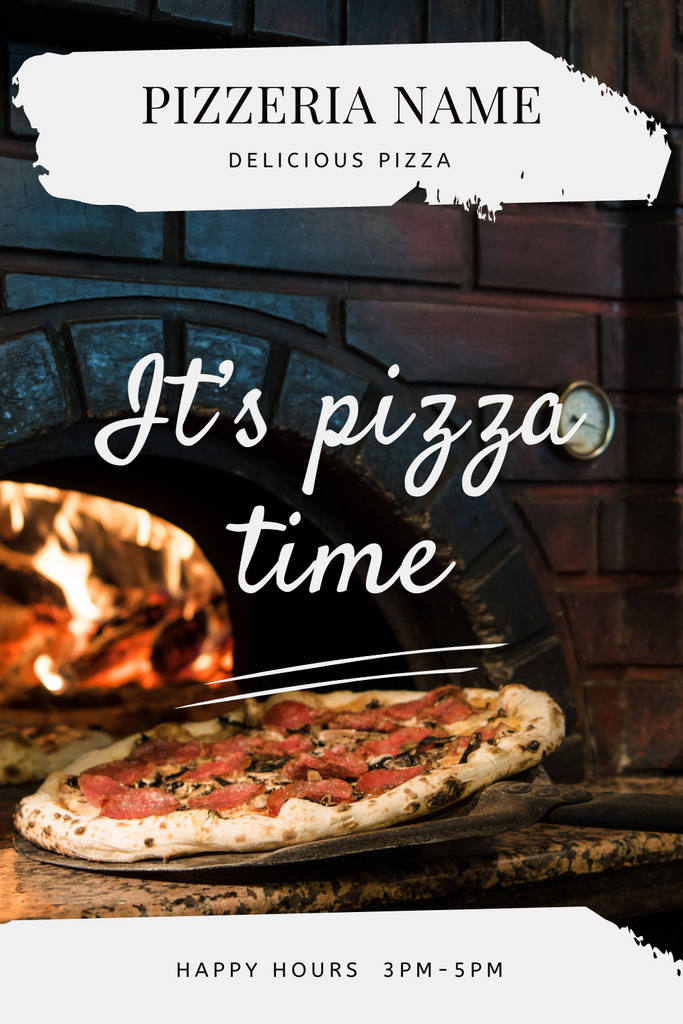 Designvorlage Yummy Pizza Served by Fireplace In Pizzeria für Pinterest