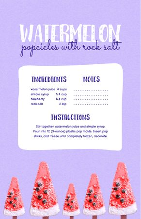 Watermelon Popsicles Cooking Steps Recipe Card Modelo de Design