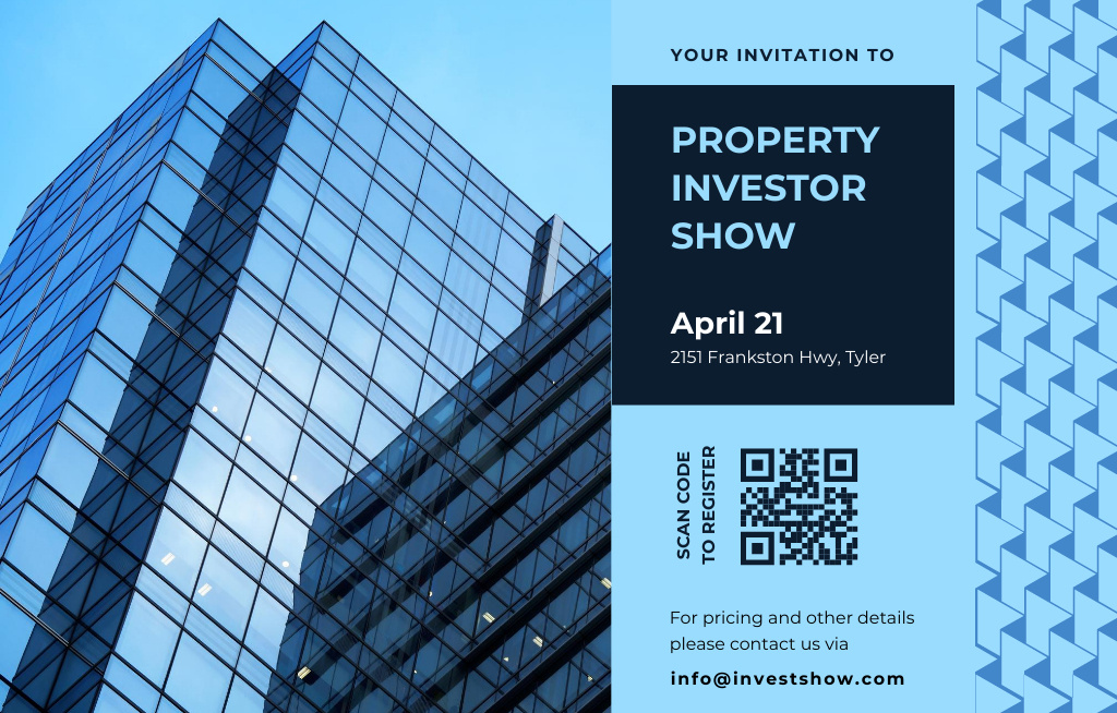 Property Investment Proposition on Blue Invitation 4.6x7.2in Horizontal Design Template