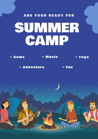 Summer Camp Invitation with Night Scene Poster Design Template