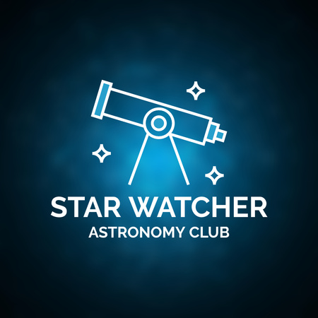 Tähtitieteilijöiden klubi kaukoputken tunnuksella Logo Design Template