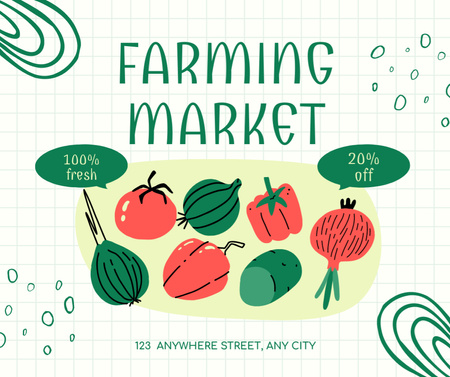 Farmer's Market Sale Announcement with Vegetable Illustration Facebook Design Template