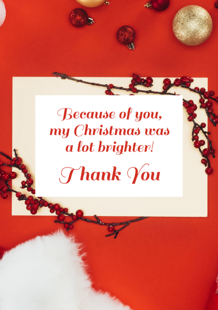Christmas Thanks on Red Postcard A5 Vertical Design Template