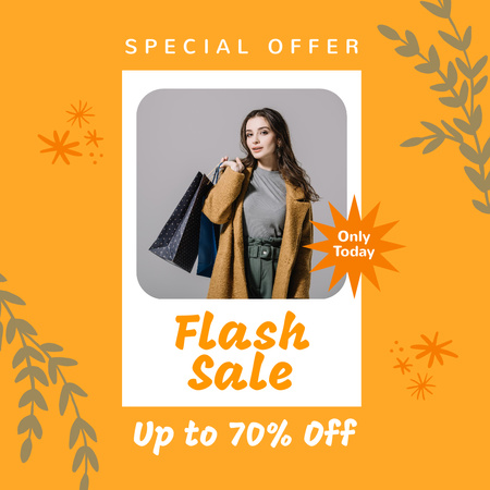 Fashion Sale Ad with Attractive Woman with Shopping Bags Instagram Šablona návrhu