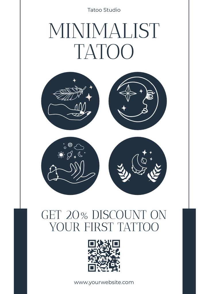Minimalist Tattoos With Discount In Studio Offer Poster Design Template