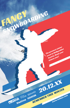 Modèle de visuel Annonce d'événement de snowboard dans les montagnes enneigées - Invitation 5.5x8.5in