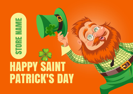 Iloinen St. Patrick's Day -viesti Leprechaunin kanssa Card Design Template