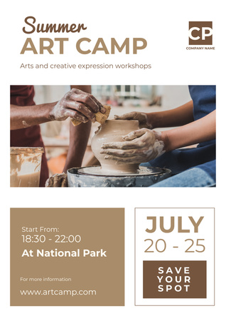 Summer Art CAmp -ilmoitus käsityöläisen muovattavan saviruukun kanssa Poster Design Template