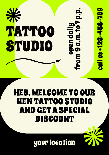 New Tattoo Studio Announcement With Discount Poster Design Template