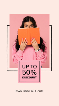Designvorlage Huge Sale Announcement of Books In Pink für Instagram Story