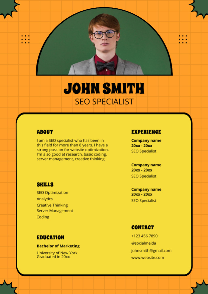 Skills of SEO Specialist Resume – шаблон для дизайну