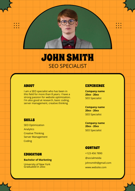 Skills of SEO Specialist Resume – шаблон для дизайну