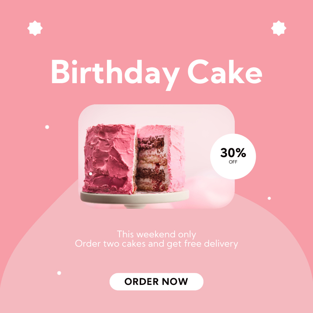Birthday Cake In Pink At Reduced Price Instagram Tasarım Şablonu