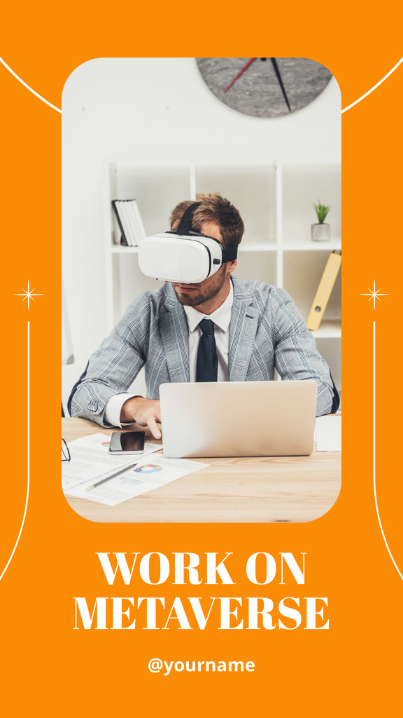 Man Working in Virtual Reality Glasses Instagram Story Design Template