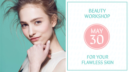 Beauty Workshop Announcement with Young Attractive Girl FB event cover – шаблон для дизайна
