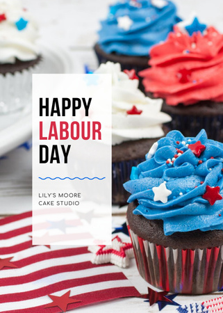 Platilla de diseño Happy Labor Day Announcement with Cupcakes Postcard 5x7in Vertical