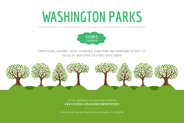 Announcement of Social Events in Parks With Illustration Poster 24x36in Horizontal Design Template