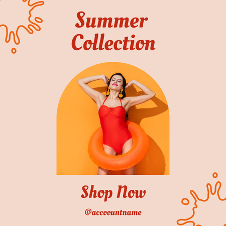 Beautiful Woman in Bikini with Inflatable Circle Instagram Design Template