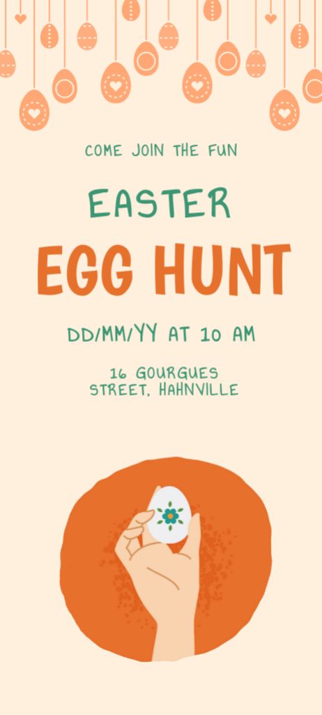 Ontwerpsjabloon van Invitation 9.5x21cm van Easter Egg Hunt Announcement on Orange