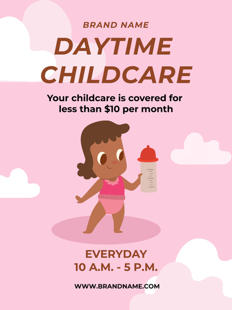 Daytime Childcare with Illustration of Little Girl Poster US Tasarım Şablonu