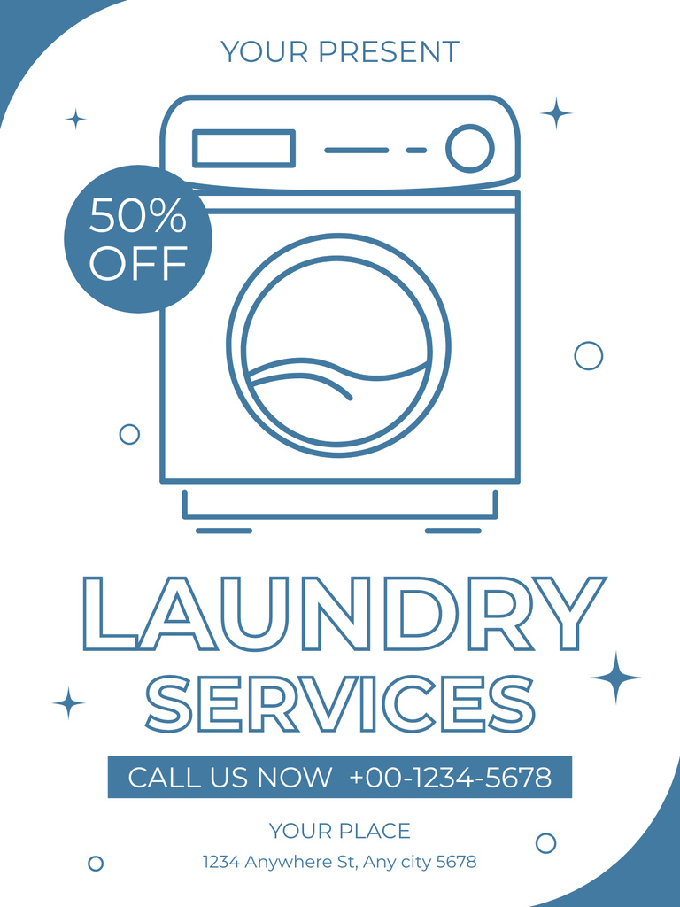 Offer Discounts on Laundry Service in Blue Poster US Modelo de Design