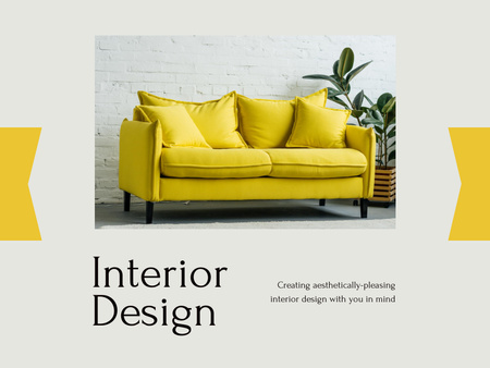 Interior Design Studio Grey and Yellow Presentation – шаблон для дизайну