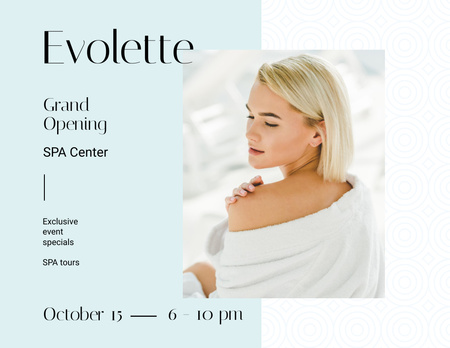 Grand Opening Announcement with Woman Relaxing in Spa Flyer 8.5x11in Horizontal Design Template