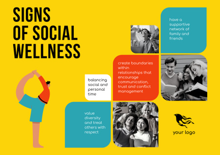 Signs of Social Wellness with Bright Collage Poster B2 Horizontalデザインテンプレート