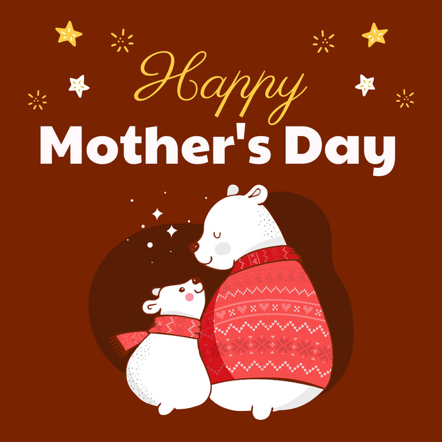 Mother's Day Greeting with Cute Bears Instagram Tasarım Şablonu