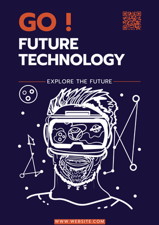 Ad of Future Technologies with Man in VR Glasses Poster Design Template